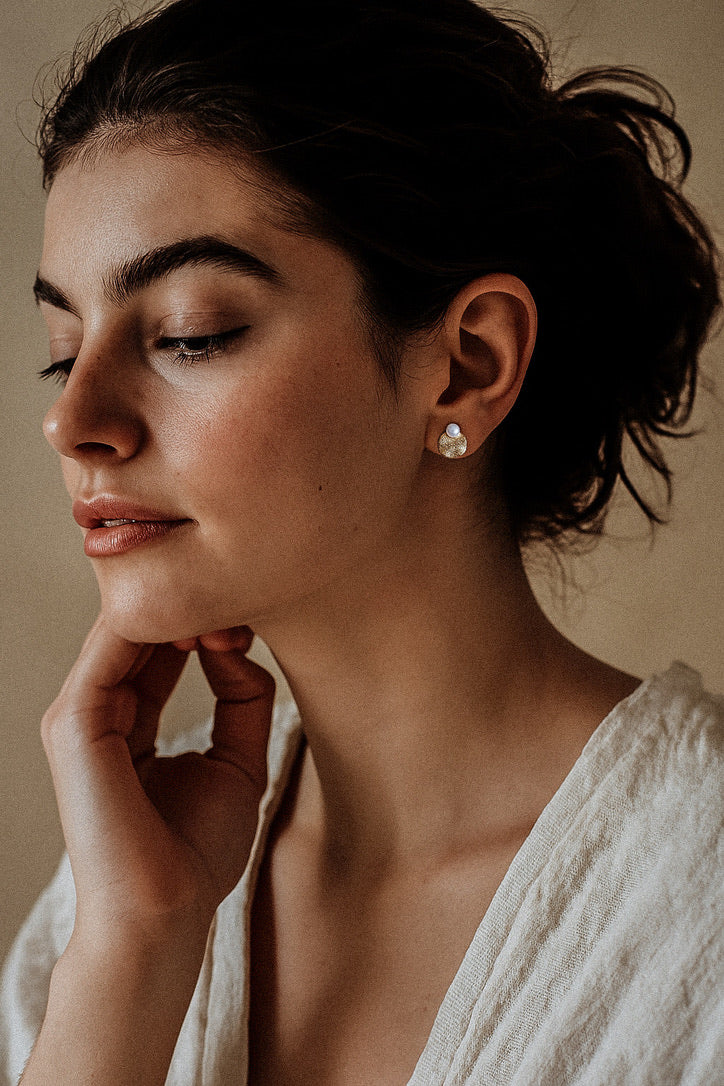 Textured Disc Pearl Studs. Mira